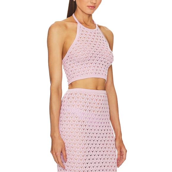 Michael Costello 'Harva' Pink Sequined Knit Halter Top Size S - Picture 1 of 4